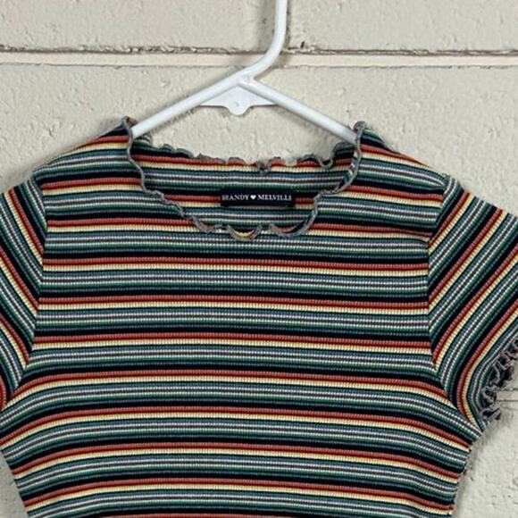 Brandy Melville multicolored striped crop top with a lettuce hem - Picture 8 of 8